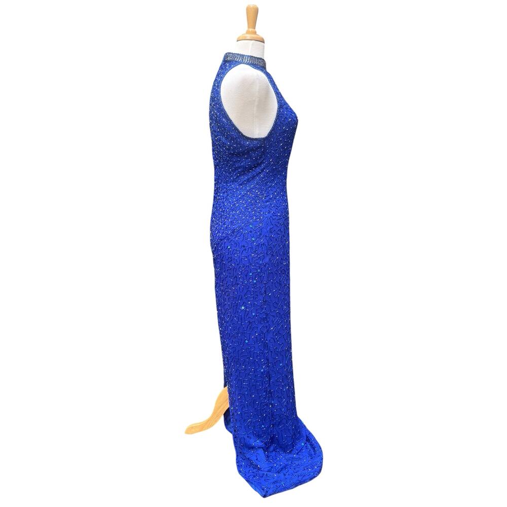 VTG Y2K Beaded Dress Gown Sz 12 Blue Maxi Bodycon Prom Glam Fairy Evening Formal - Picture 8 of 16